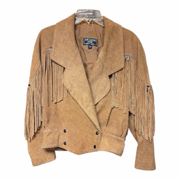 Burlington Jackets & Blazers - Vintage Burlington Tan Suede Fringe Jacket Size Small